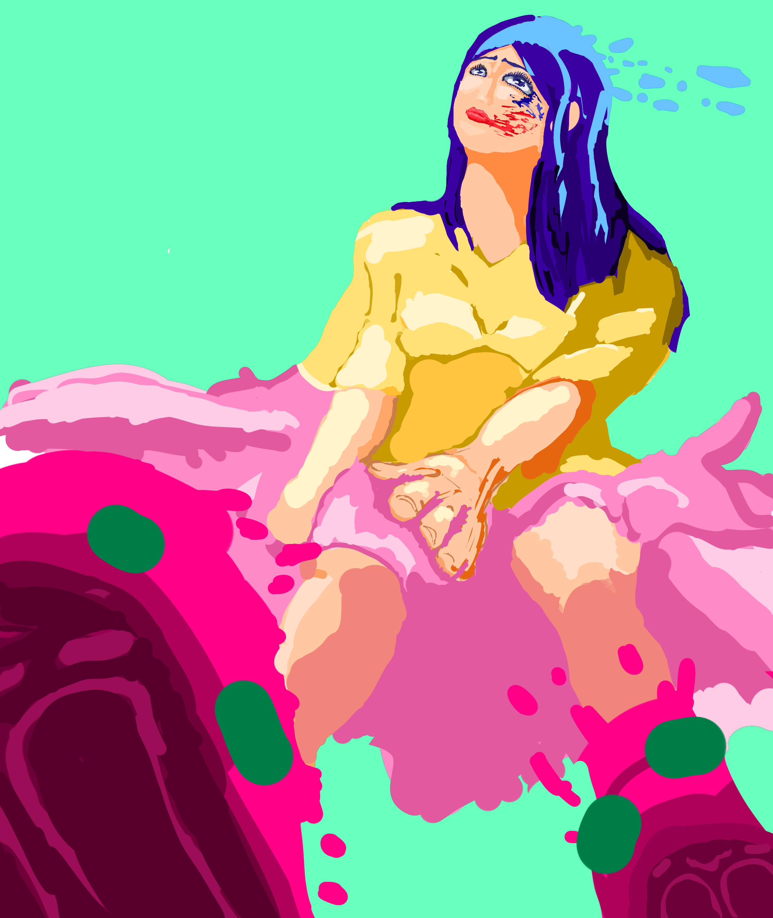 花の中に座る人物のイラスト