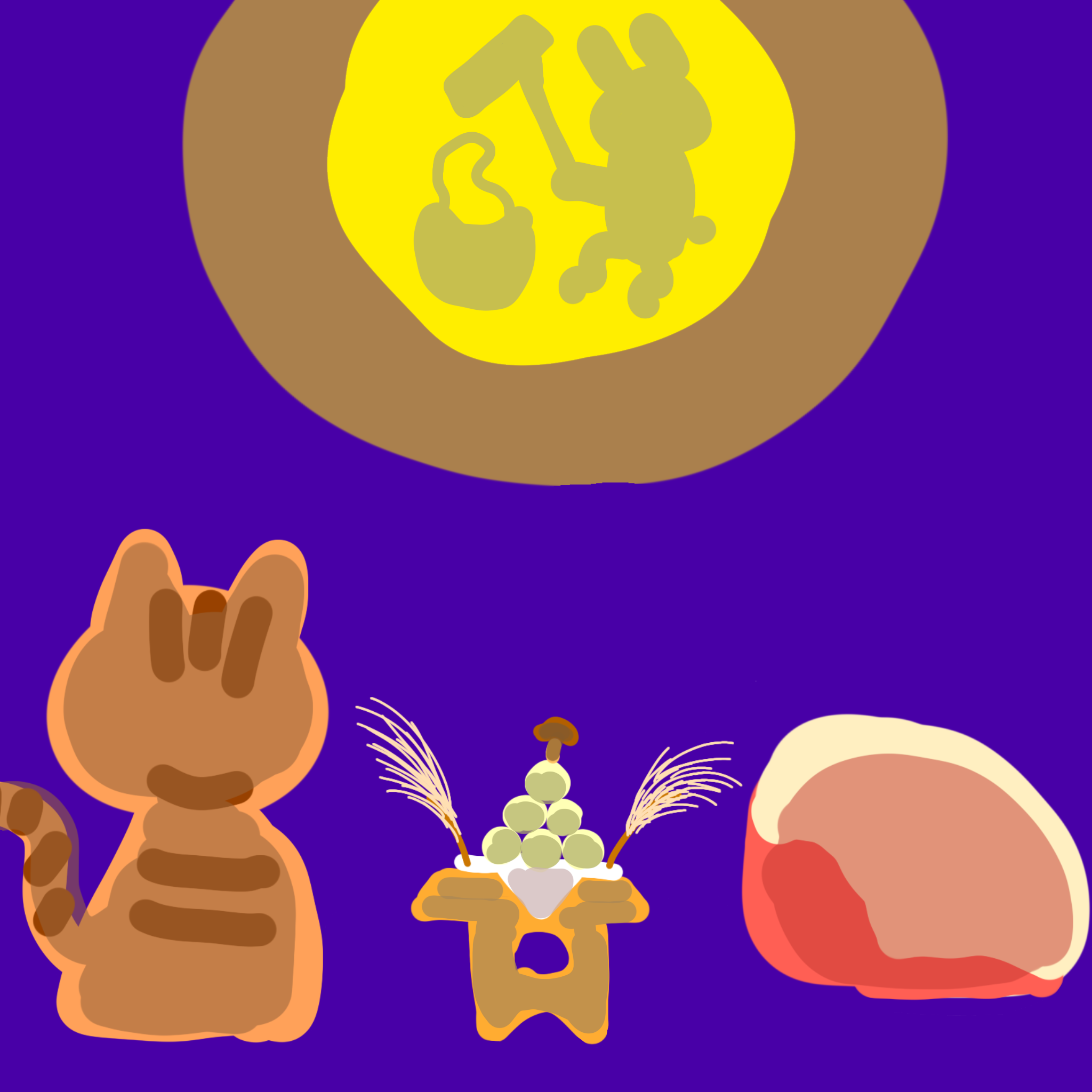月を見上げるねことおにくのイラスト